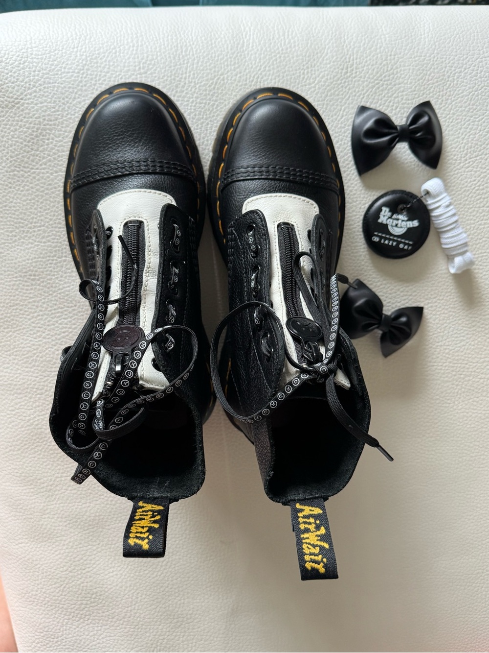 US Women’s 8 - Dr. Martens x Lazy Oaf Happy Sad Black Leather Platforms - Picture 6 of 13